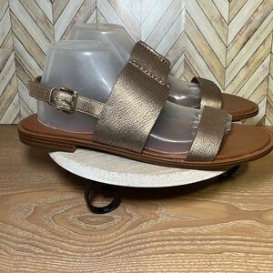 NATURLIZER Leather Fairfax Slingback‎ Sandals Gold & Brown Travel Vacation Comfy